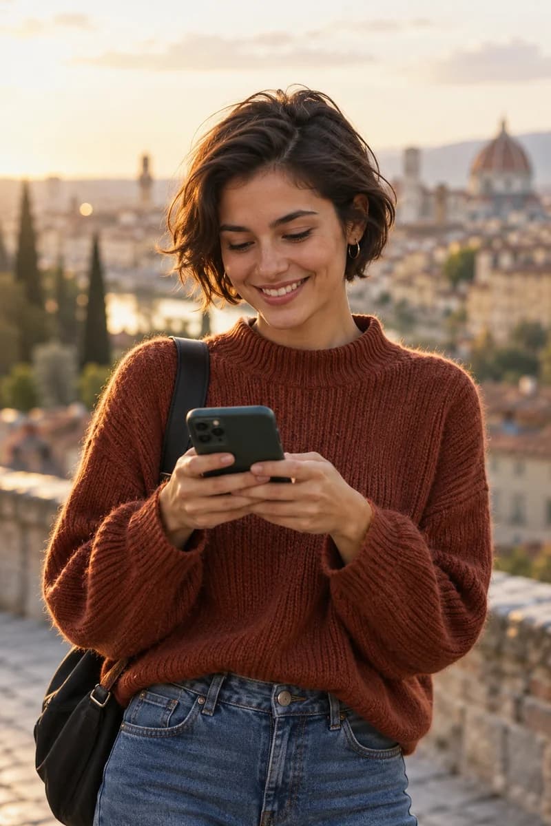 Creator sharing content from her phone outdoors