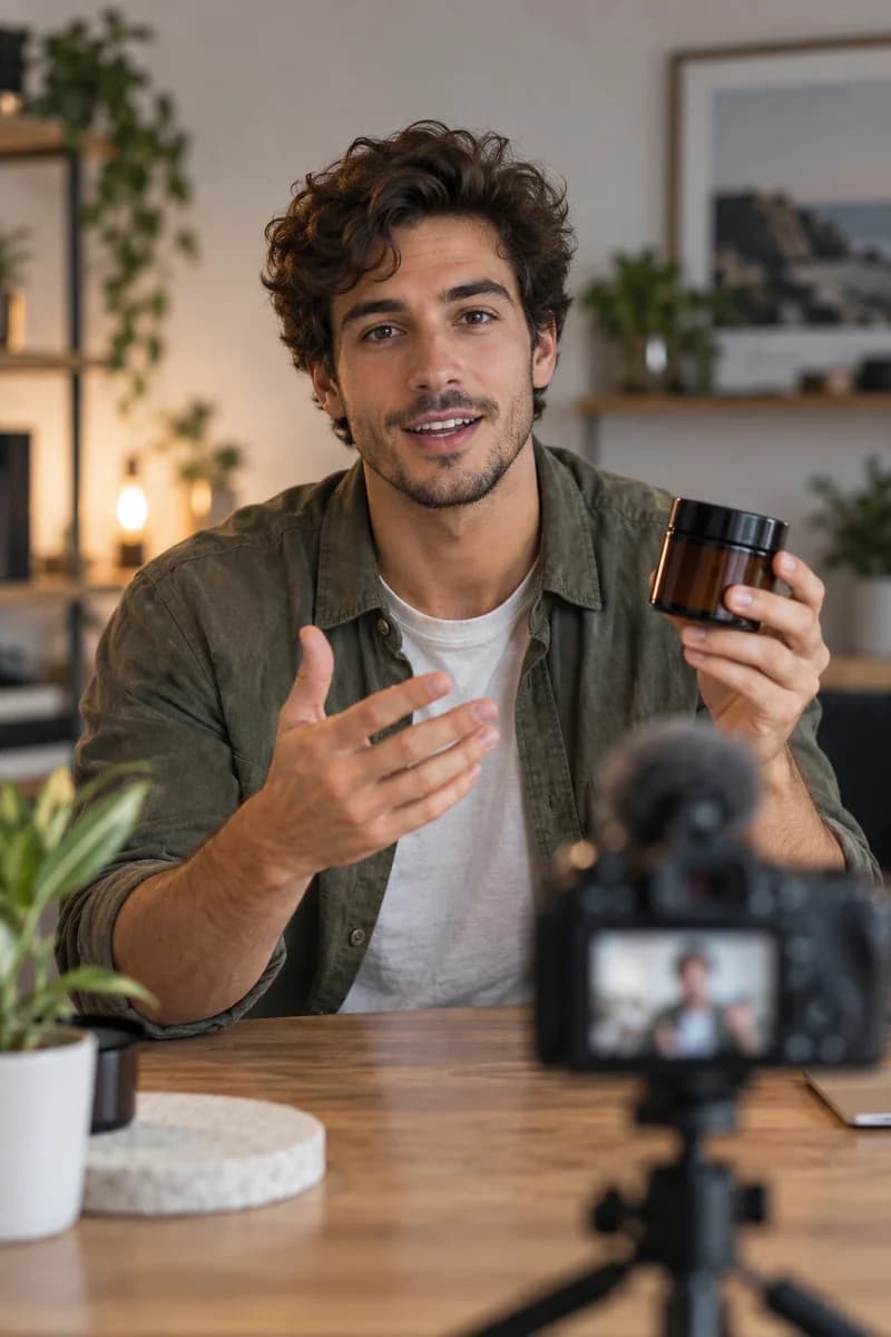 Creator recording a product demonstration in a home studio